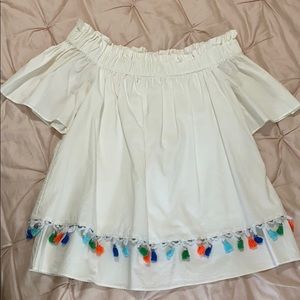 White Off the Shoulder Top with Tassels